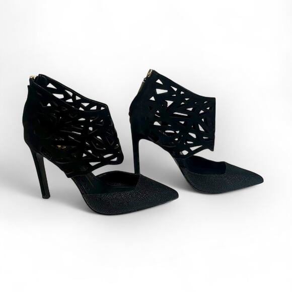 Dolce Vita Women's Kayden Pumps Size 6.5 Black Nubuck Leather Cutout Heels - Picture 6 of 12